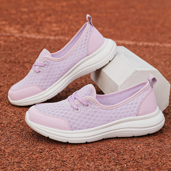 Lightweight Breathable Women’s Lace-Up Trainers - Low-Profile Round-Toe, Mesh Upper, For Everyday Wear