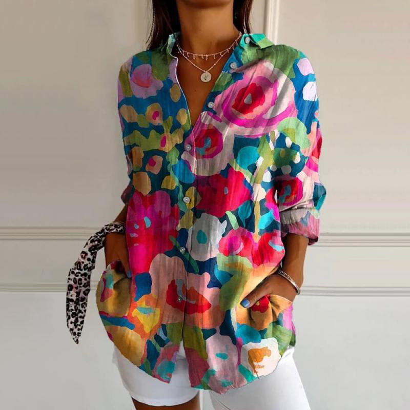 Vintage Floral Womens Blouse, Lightweight Summer Top with Button Front and Relaxed Fit