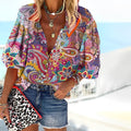 Mandala Printed Women's Shirt in Soft Knitted Fabric, Relaxed Fit for Autumn and Winter