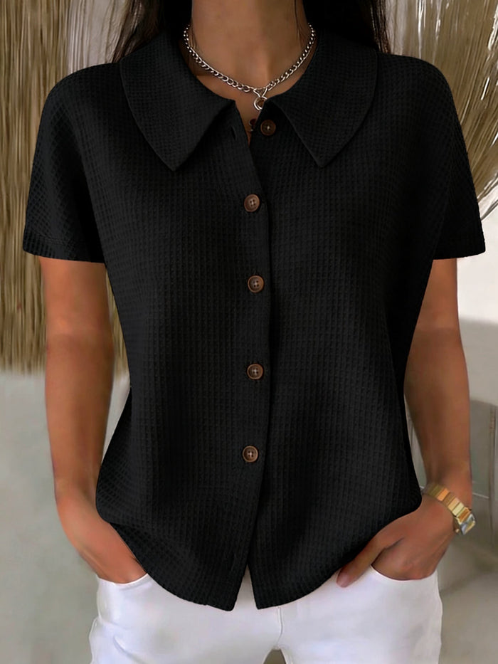 Lightweight Women's Shirt - Loose-Fit Waffle-Weave, Cotton Blend, Daily Wear, Versatile Styling