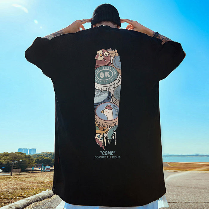 Oversized men's short-sleeve shirt - graffiti cartoon print, cotton, casual wear