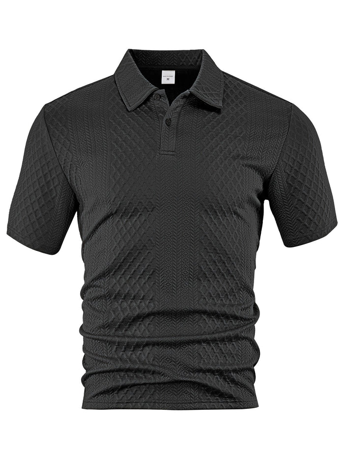 Breathable men's polo shirt - textured-knit relaxed, polyester, casual wear, year-round