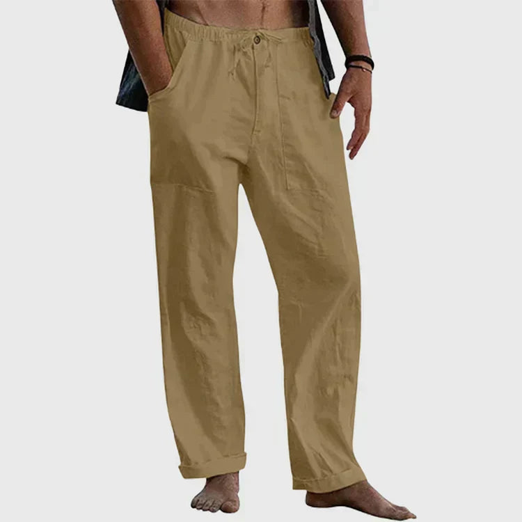 Linen Trousers for Women with Adjustable Waist Cord, Relaxed Fit Summer Trousers