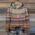 Warm Cozy Women’s Hoodie - Vintage Knit Pattern, Casual
