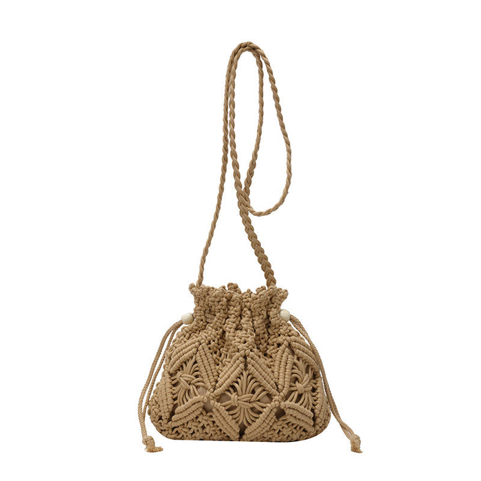 Lightweight Women's Crossbody Bag - Macrame Cylinder, Cotton Rope-Weave, Everyday Wear