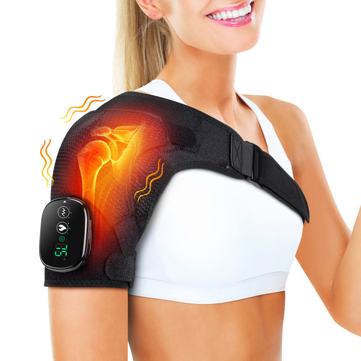 Heated shoulder massage brace with LED panel