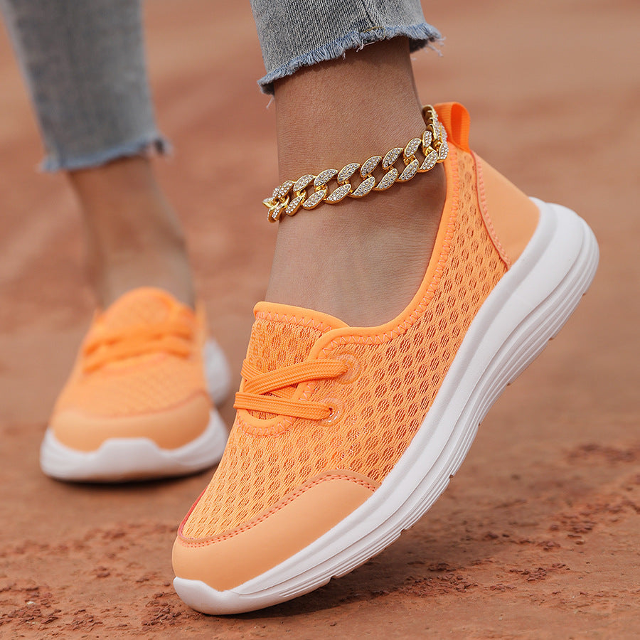 Lightweight Breathable Women’s Lace-Up Trainers - Low-Profile Round-Toe, Mesh Upper, For Everyday Wear