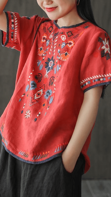 Ethnic Embroidered Blouse for Women, Loose Fit, Elegant Design, Soft Premium Fabric, Versatile for Casual and Formal Wear