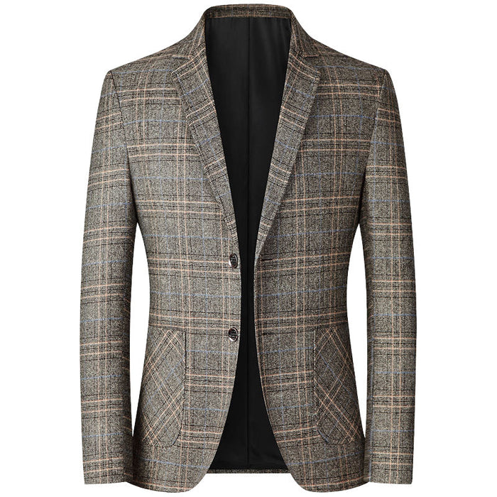Lightweight men's blazer - two-button plaid-pattern, notched lapel, for spring and autumn office wear