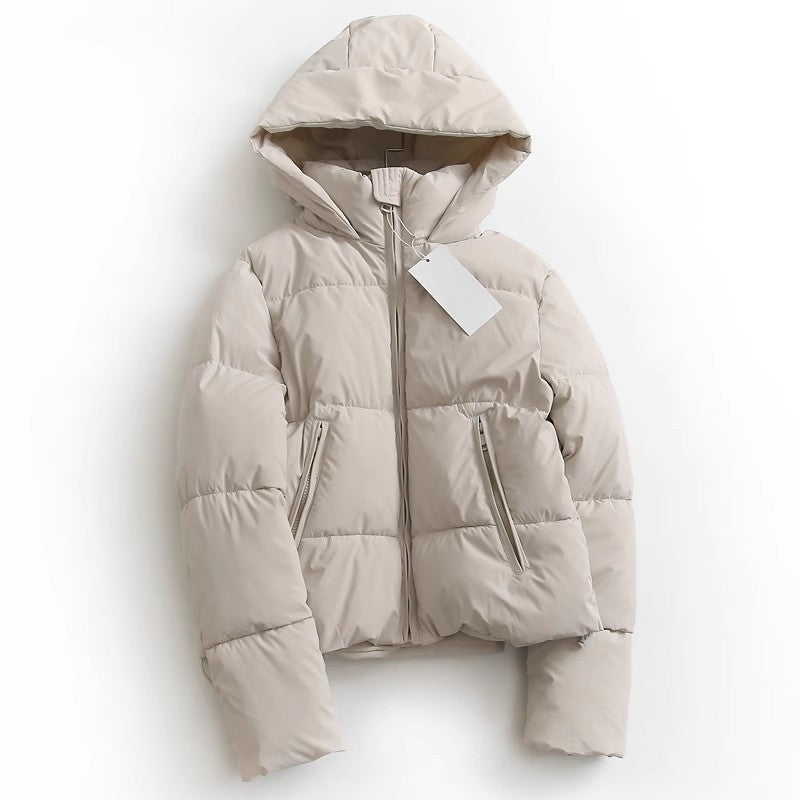 Warm Women Hooded Puffer Coat - Cropped Boxy Cotton Winter