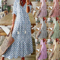 Lightweight Women's Dress - Bohemian Print, V-Neck, Long Sleeves, Mid Waist, Casual Daily Wear