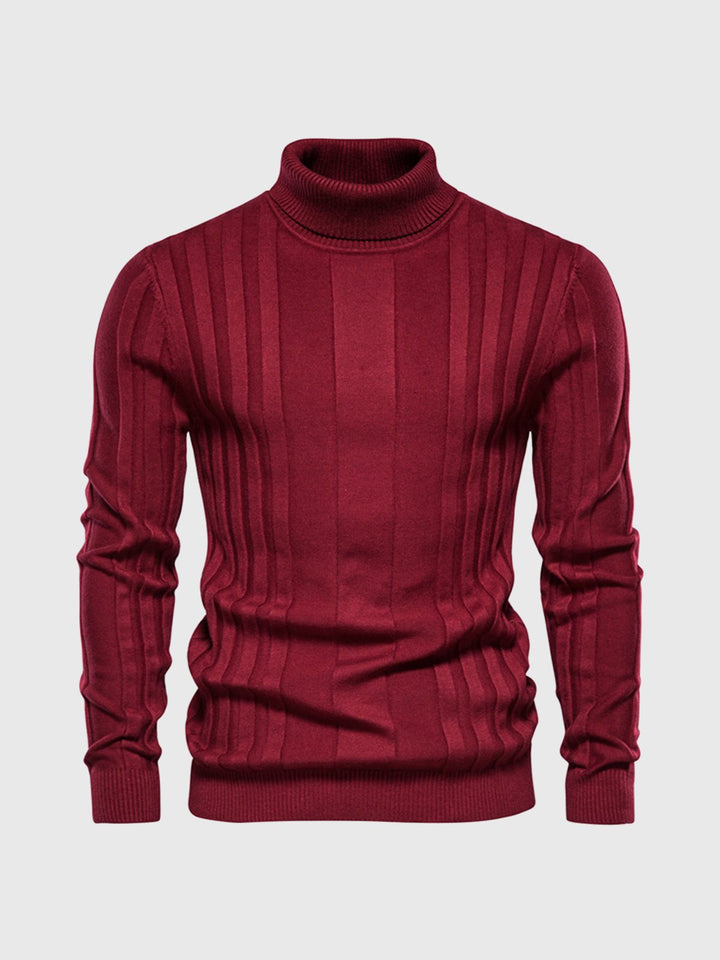 Warm Men’s Turtleneck Jumper - Ribbed Vertical Knit