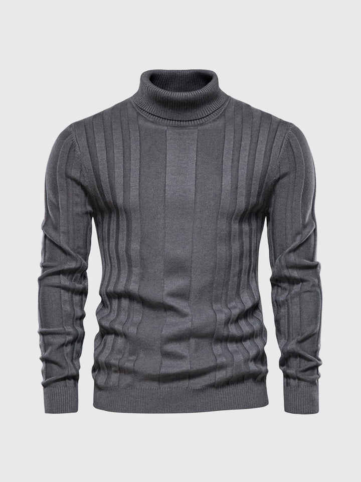 Warm Men’s Turtleneck Jumper - Ribbed Vertical Knit