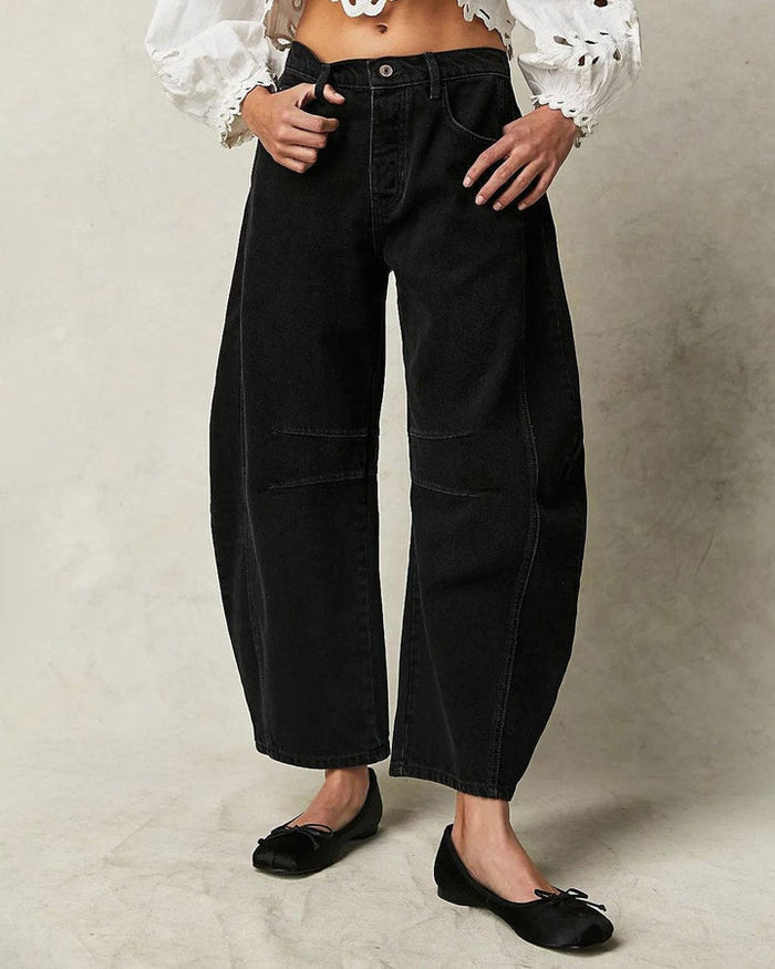Mid Rise Women's Wide Leg Jeans with 4-Pocket Design, Casual Ankle-Length Baggy Fit Denim