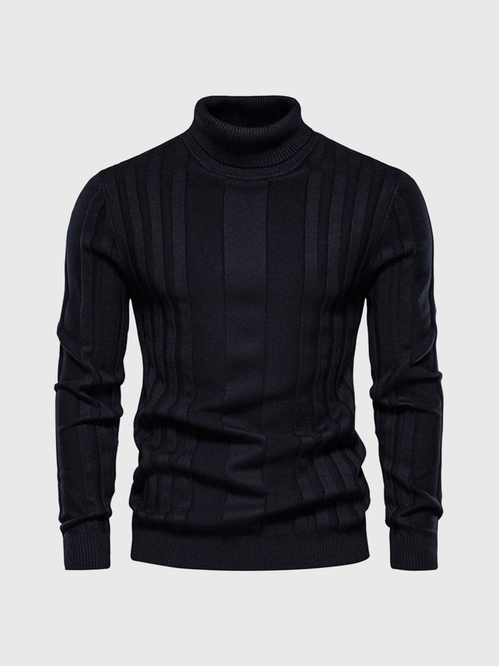 Warm Men’s Turtleneck Jumper - Ribbed Vertical Knit