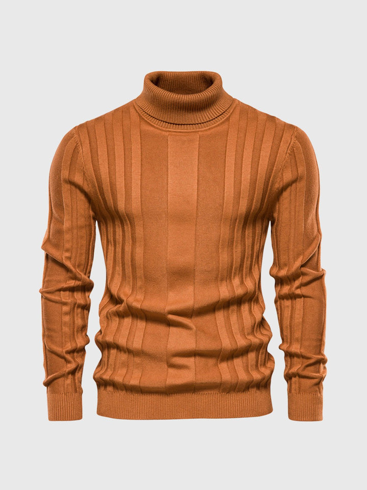 Warm Men’s Turtleneck Jumper - Ribbed Vertical Knit