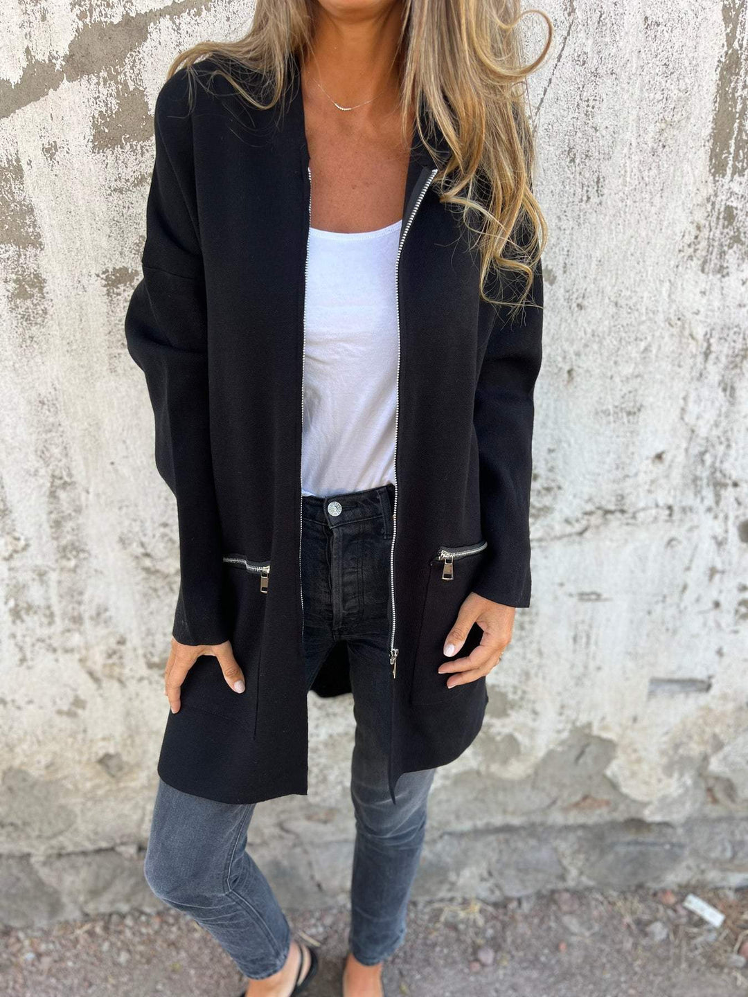 Lightweight Womens Long Hoodie - Fitted Zip Cotton Layering