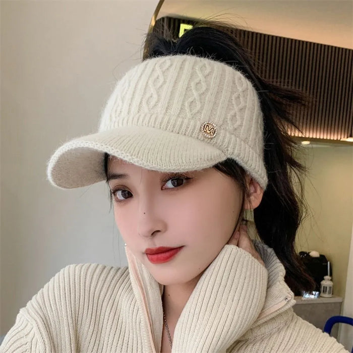 Warm Women's Knitted Baseball Cap - Cable Knit, Winter