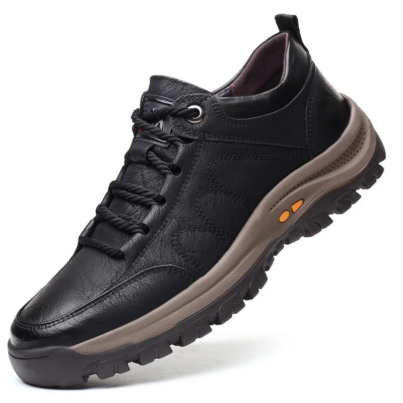 Hand-Sewn Leather Leisure Mens Shoes, Waterproof, Breathable, Ergonomic Insole, Durable Rubber Sole, Comfortable for Outdoor Activities