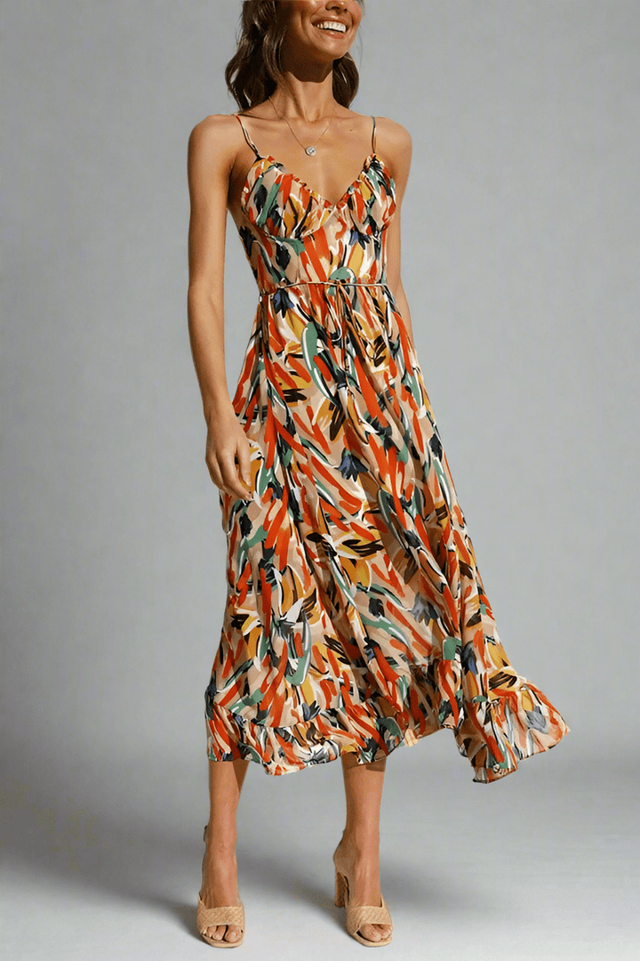 Elegant V-Neck Sleeveless Multicolour Wedding Guest Dress, Summer Cocktail Formal Dress for Special Occasions
