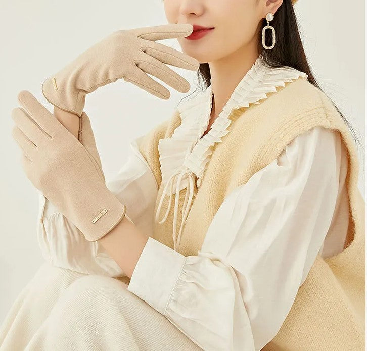 Soft Timeless Women Suede Gloves - Fitted, Cashmere Lined