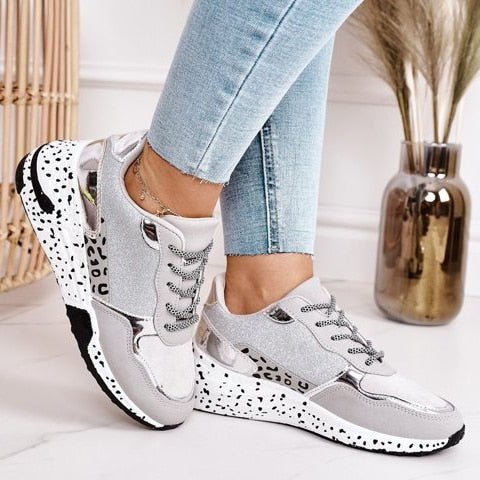 Comfortable Trainers for Foot Pain Relief with Supportive Rubber Sole, Lightweight Slip-Resistant Design, Available in Gold and Silver