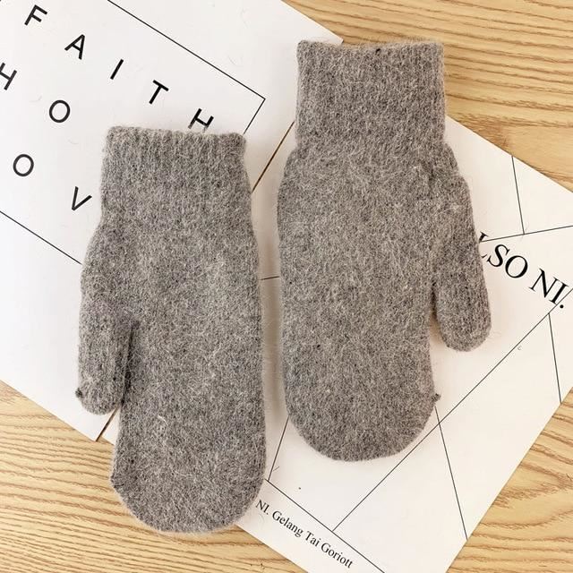 Warm Women Mittens - Ribbed Cuff Plush Faux Fur, Winter