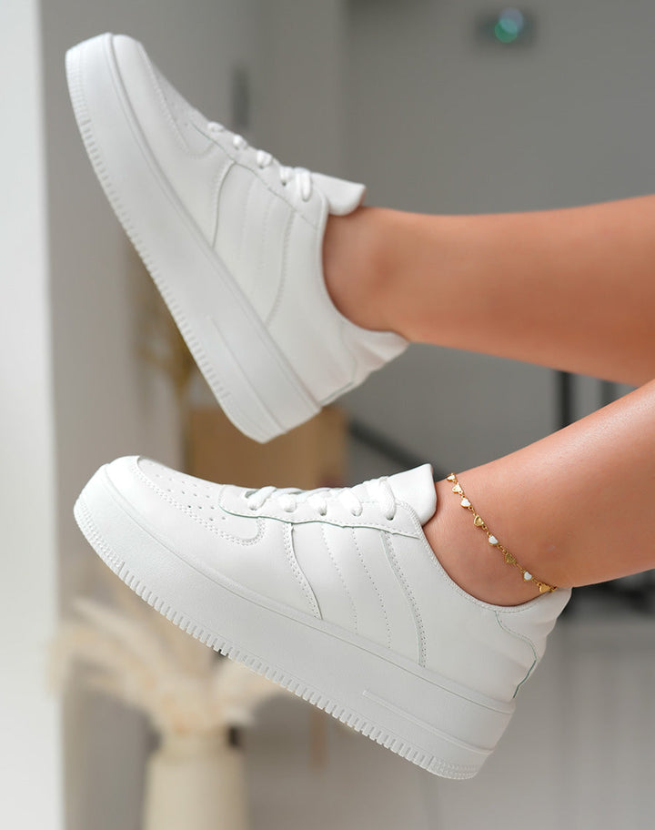White Platform Trainers for Women, Comfortable Casual Footwear with Versatile Design and 45 cm Height