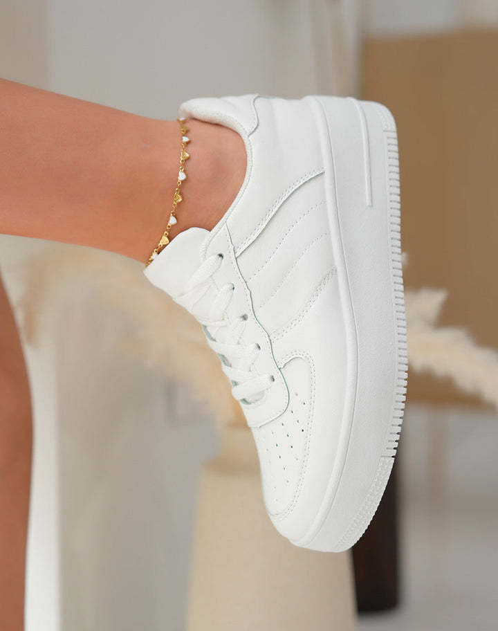 White Platform Trainers for Women, Comfortable Casual Footwear with Versatile Design and 45 cm Height