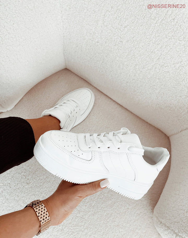 White Platform Trainers for Women, Comfortable Casual Footwear with Versatile Design and 45 cm Height