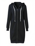 Soft Women Long Zip Hoodie - Relaxed Fit, Cotton Blend