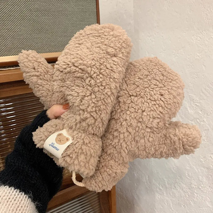 Warm Women’s Teddy Mittens - Chunky Sherpa Plush, Winter