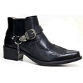 Handmade Leather Cowboy Boots for Men with Chain Buckle, Durable Motorcycle Style, Comfortable Fit